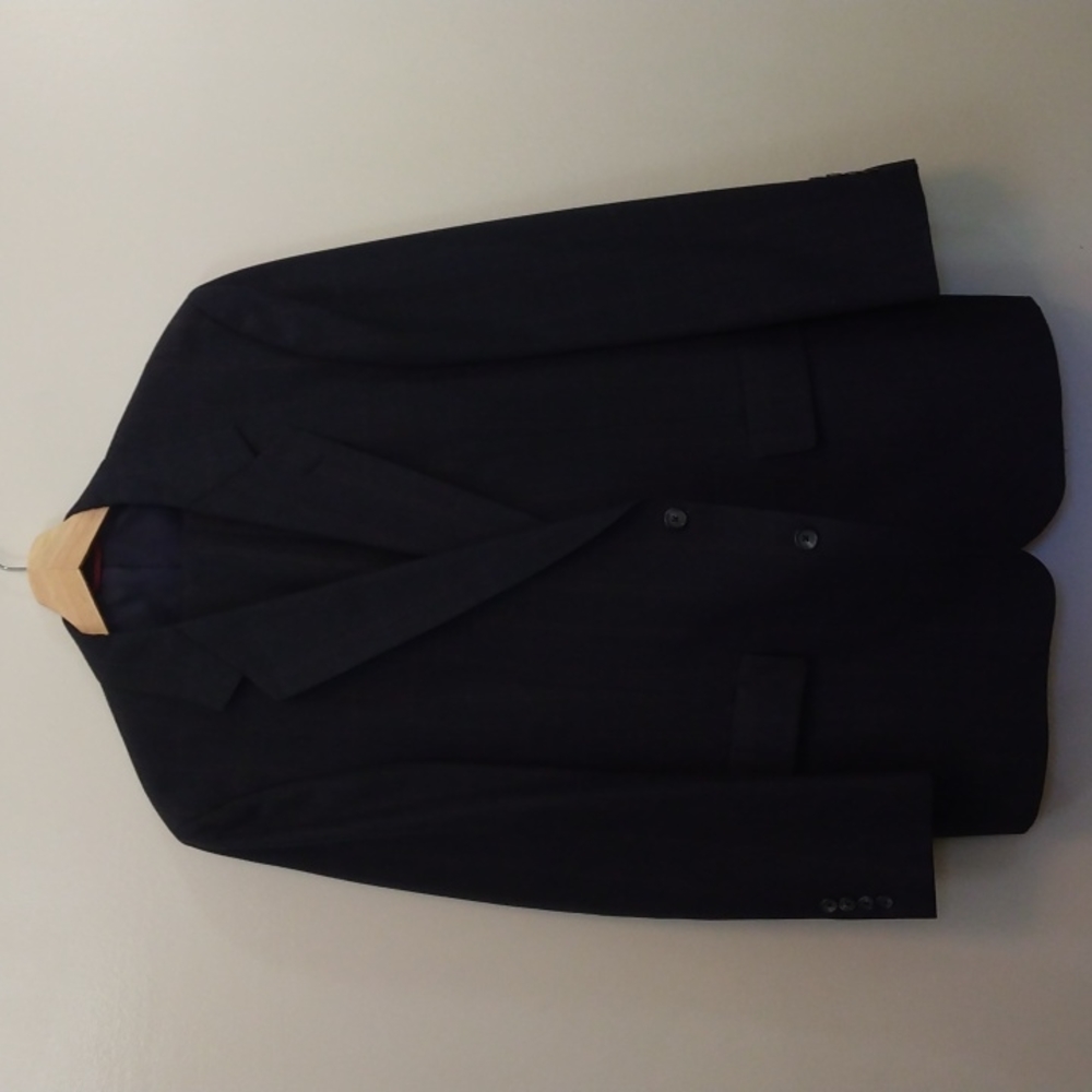 Hart Schaffner Marx Steel Blue Windowpane Wool Suit 42R*